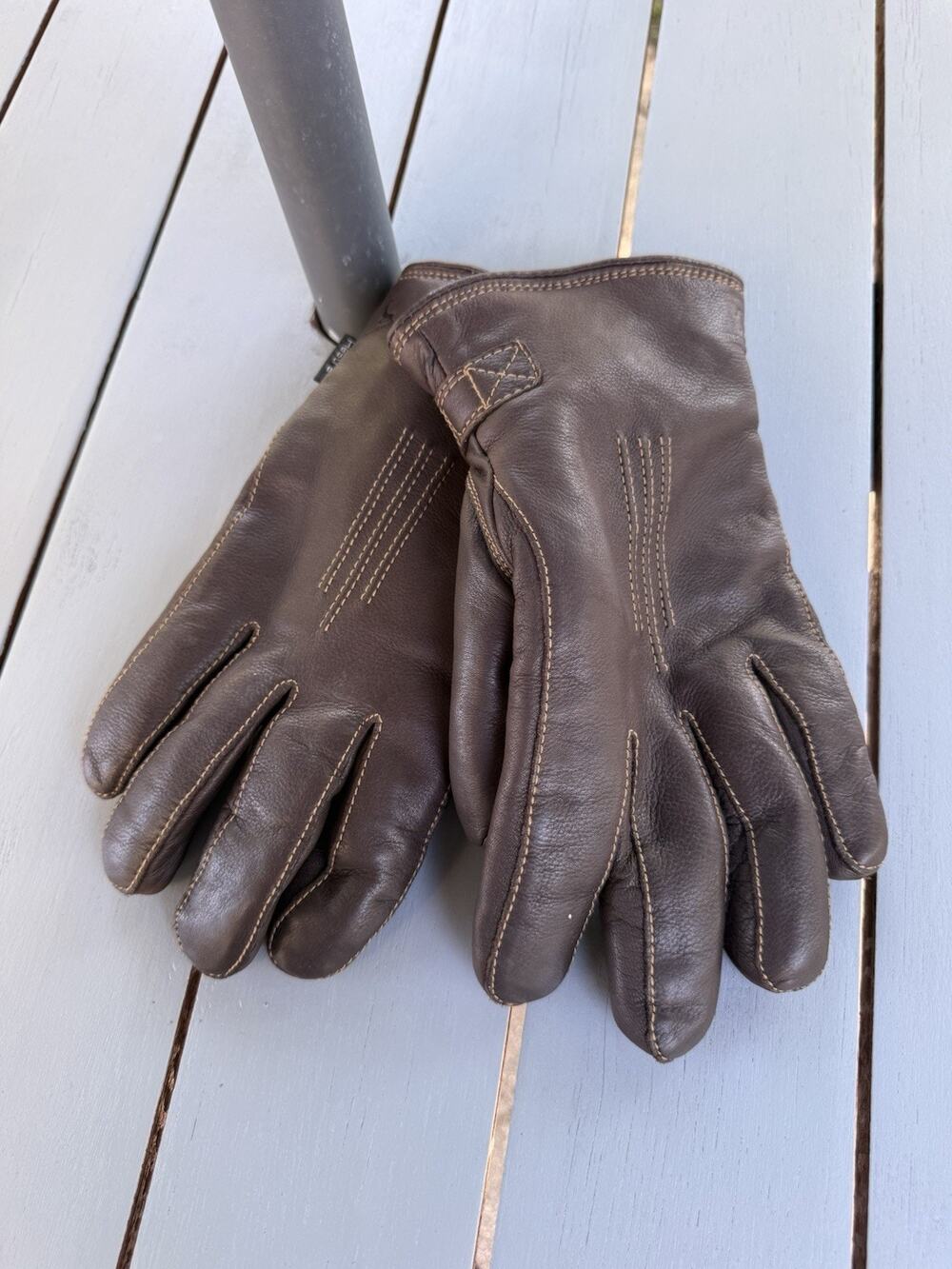 Hestra Men's Deerskin Leather Gloves Lambfur Lining Brown Size 10 XL Winter Warm
